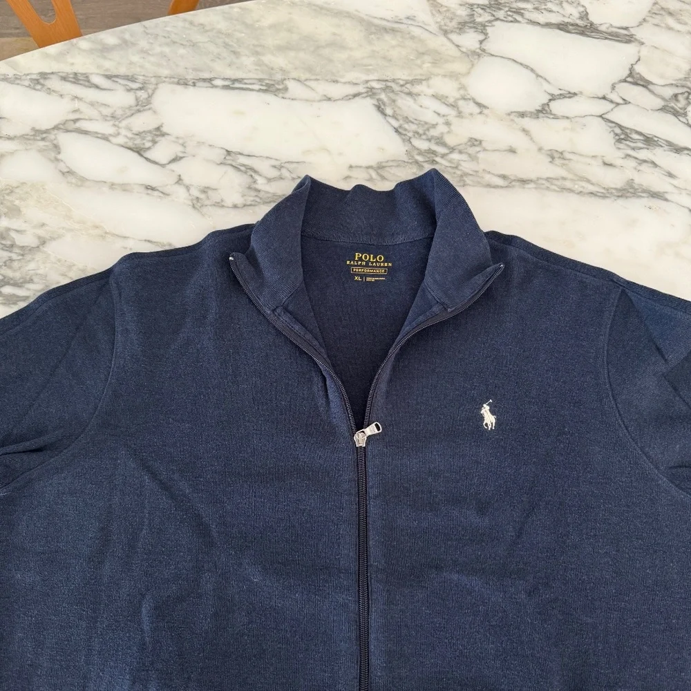 Polo Ralph Lauren Blue Cotton Men's‎ Pullover Sweater with full Zip, Large